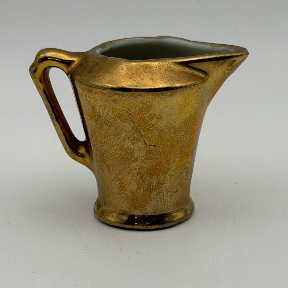 Vintage Japan Gold Brass Style Ceramic Mini Creamer Pitcher Mid Century Decor